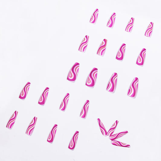 Glossy Pink Design Press On Nails