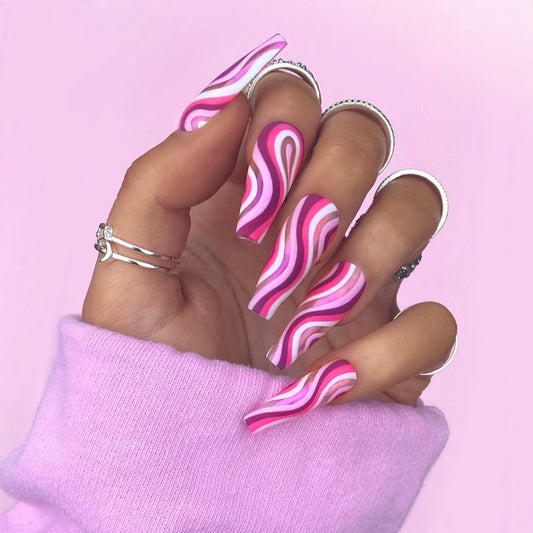 Glossy Pink Design Press On Nails