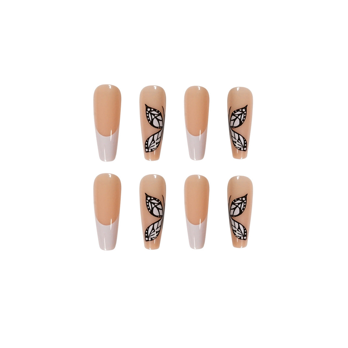 White French Butterfly Press On Nail , Nail Stickers Nail Shaped Piece Wear Finished Nail Beauty